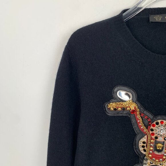 Versace Black Wool Long-Sleeve Sweater With Motorcycle Embellishment Round Neck - Picture 7 of 8